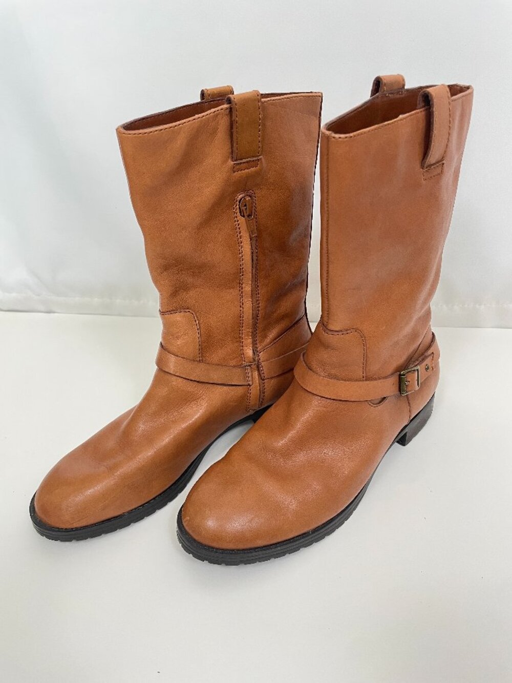 Lauren Ralph Lauren Cognac Tan Brown Leather Mid-Calf Boots Size: 7.5